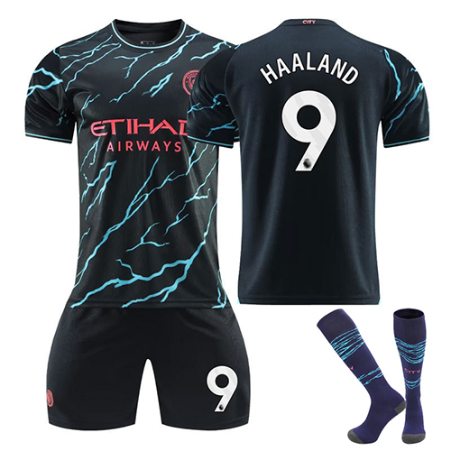 (Kids 2~3 Years) Manchester City Kids Third Mini Kit 2023 2024 Season Away Football Kits for Kids Soccer Jerseys Football Shirts Shorts Socks Set
