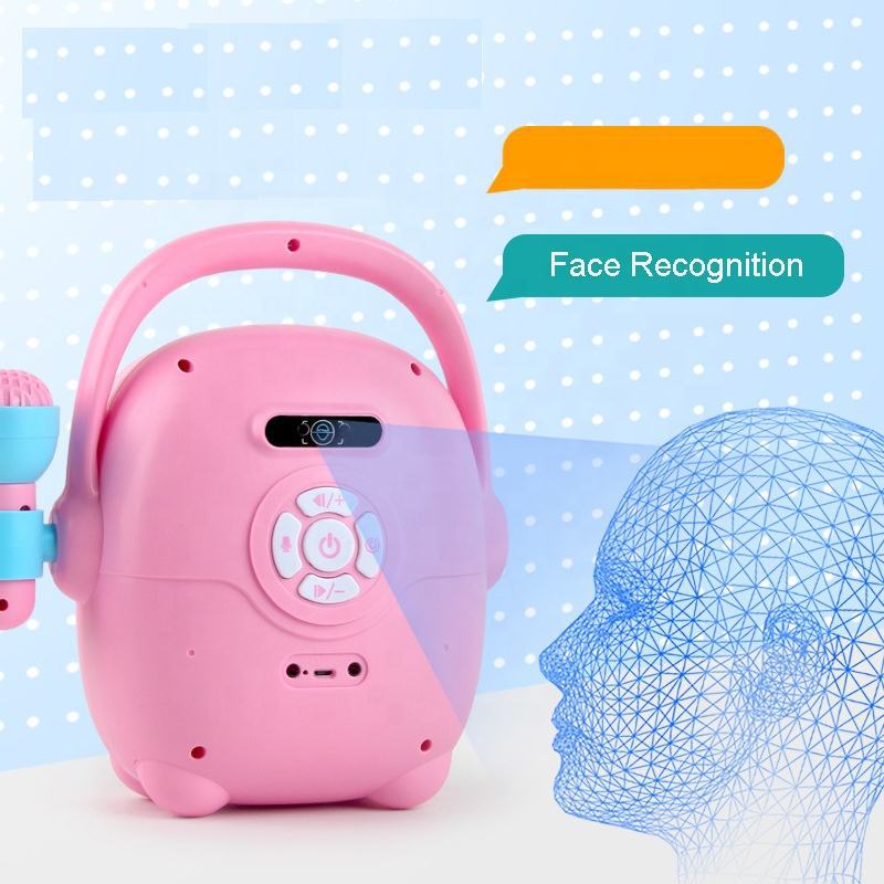 (Blue) Karaoke Machine for Kids Facial Recognition Bluetooth Rechargeable Toddler Microphones Toy for Singing Great Boys Girls Birthday Gift