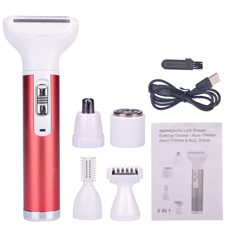 (Green) 5-in-1 Multi-Functional Womens Hair Remover - Rechargeable Electric Shaver & Grooming Kit