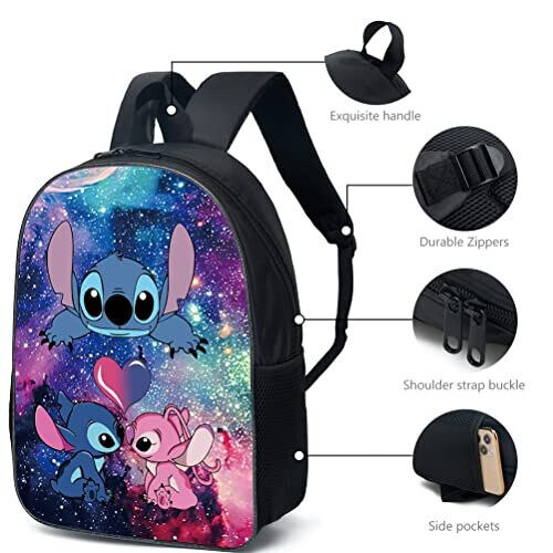 SHANGYE Stitch Backpack with Lunch Bag Pencil Case, 3Pcs Kid Bookbags Set, 3D Printed St