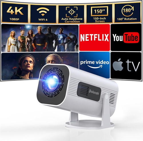 Projector 4k 1080p Full HD Mini Projector with Auto Keystone Smart Projector with Android BT Mini Projector 4K with 150 Inch Display Rotation Portable Projector