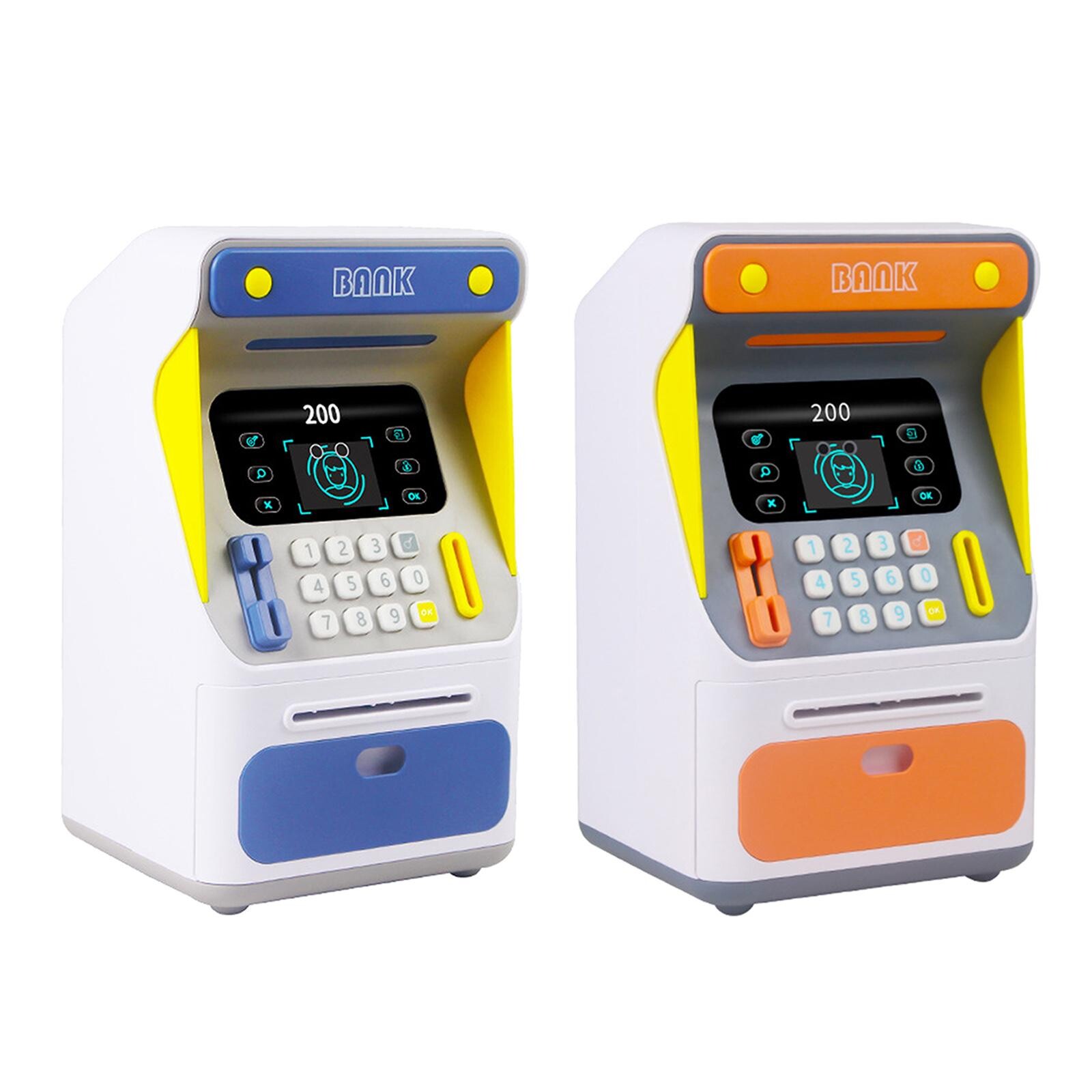 (Blue) Mini ATM Bank Machine Piggy Bank Pretend Play Electronic Early Development Saving Bank for Holiday Present Ages 3 Boys Girls