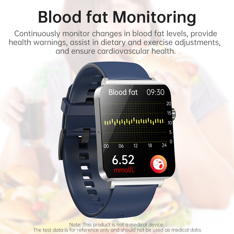 (Black) Smart Watch BT Calling ECG Non Invasive Blood Glucose Health Heart Rate BP Body Temperature Monitoring Sports Fitness Tracker Men Women Bracelet