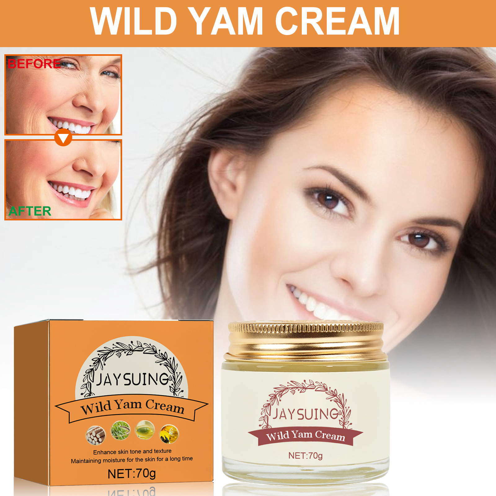 Jaysuing Anti Aging Face Cream Wild Yam Lifting Firming Cream Moisturizer Whitening Brighten Skin Products Lightens Fine Lines Face Cream 50g