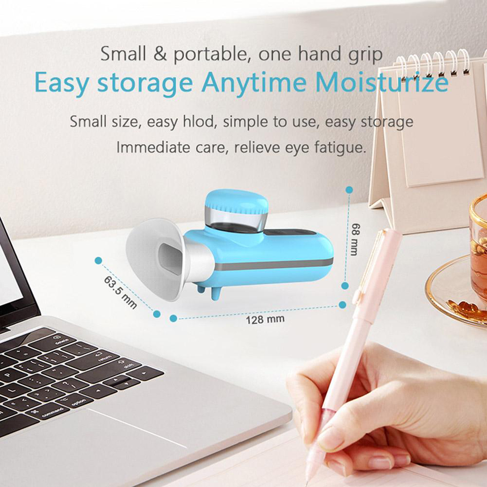 (Blue) Electric Nano Eye Steamer Sprayer Device Moisturizing Atomizer Water Hot Compress Eyes Soothing Massage Eye Washing SPA Humidifier Relieve Fatigue