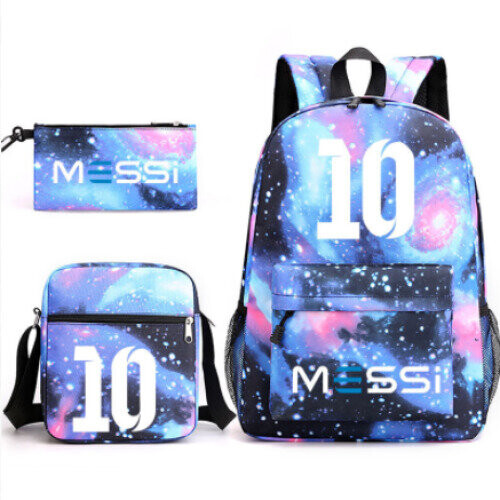 (Black A) 3pcs Sets Messi Backpack New Students Capacity School Bags