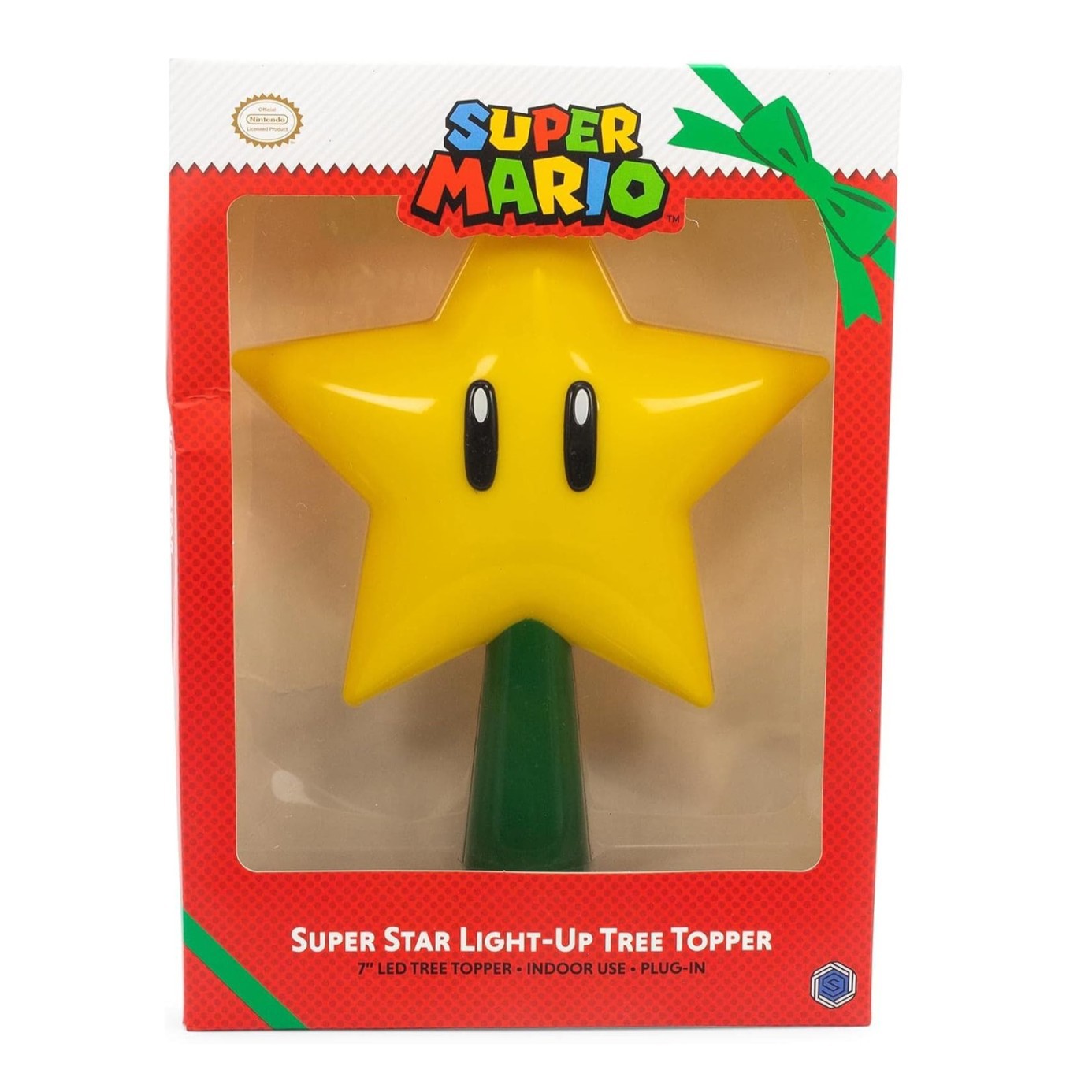 Bros Super Mario Star Light USB Tree Topper - Interactive 20cm Yellow LED Star for Xmas & Parties