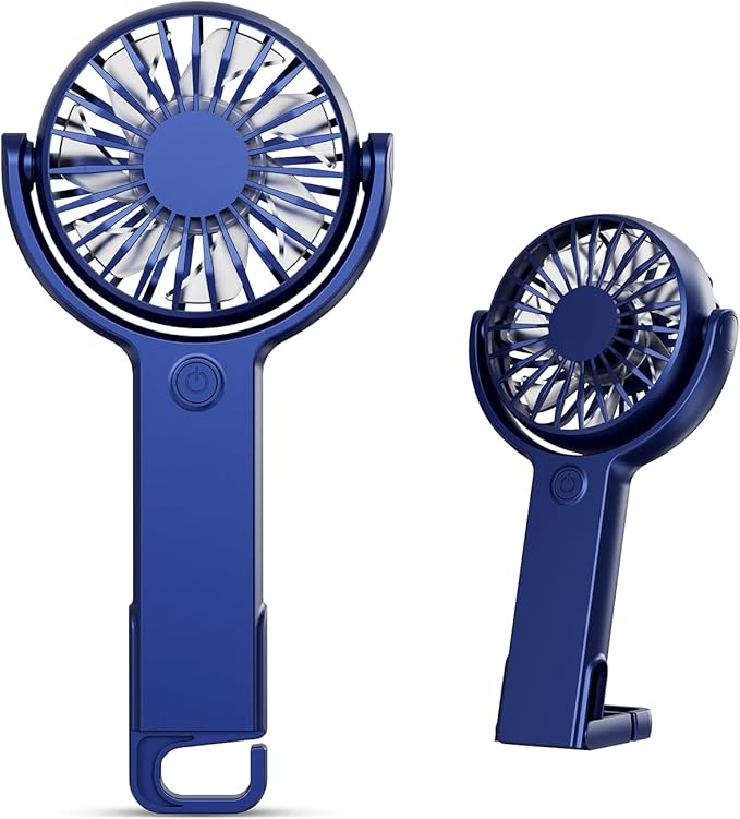 (Blue) Mini Portable Fan, Powerful Handheld fan, Sleek Design 5 Speed Personal Small Desk Fan with Folded Base, Lightweight Makeup USB Rechargeable Fans for Stylish Gi