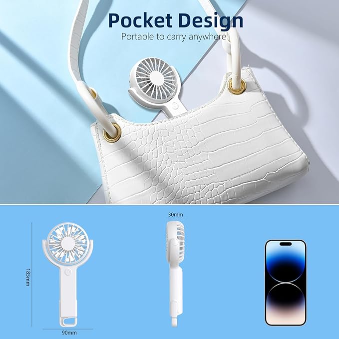 (White) Mini Portable Fan, Powerful Handheld fan, Sleek Design 5 Speed Personal Small Desk Fan with Folded Base, Lightweight Makeup USB Rechargeable Fans for Stylish Gi