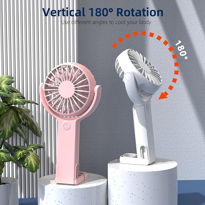 (White) Mini Portable Fan, Powerful Handheld fan, Sleek Design 5 Speed Personal Small Desk Fan with Folded Base, Lightweight Makeup USB Rechargeable Fans for Stylish Gi
