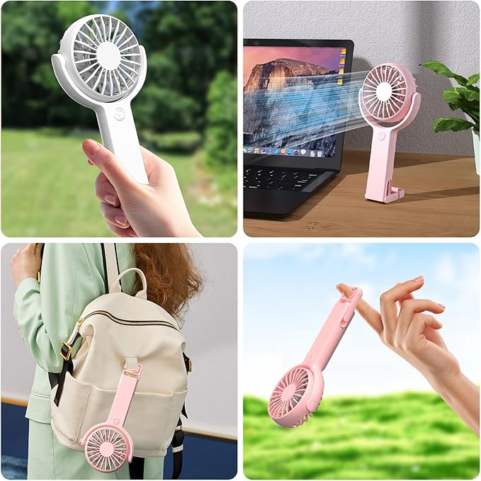 (White) Mini Portable Fan, Powerful Handheld fan, Sleek Design 5 Speed Personal Small Desk Fan with Folded Base, Lightweight Makeup USB Rechargeable Fans for Stylish Gi