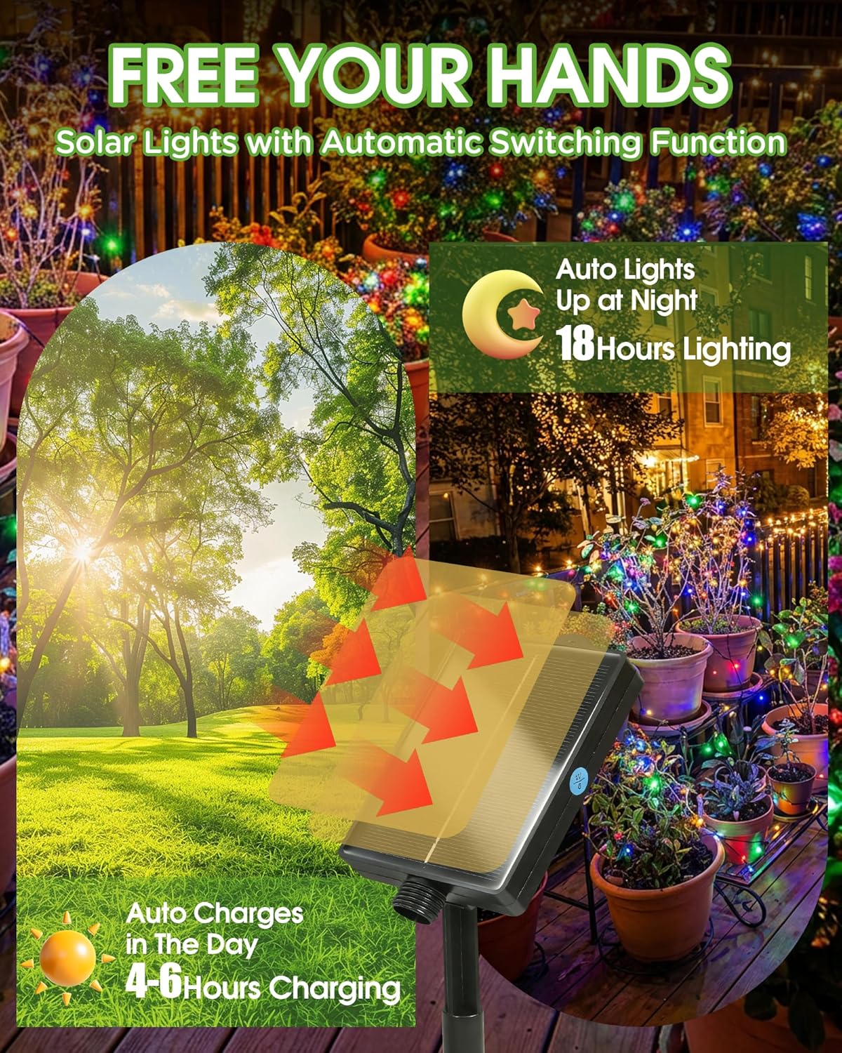 (Multicolor) Solar Lights Outdoor Garden - 20m 200LEDs Solar Powered Waterproof Multicolor Fairy Lights with 8 Modes, Upgrated Large-Capacity Outside Decorative String Light