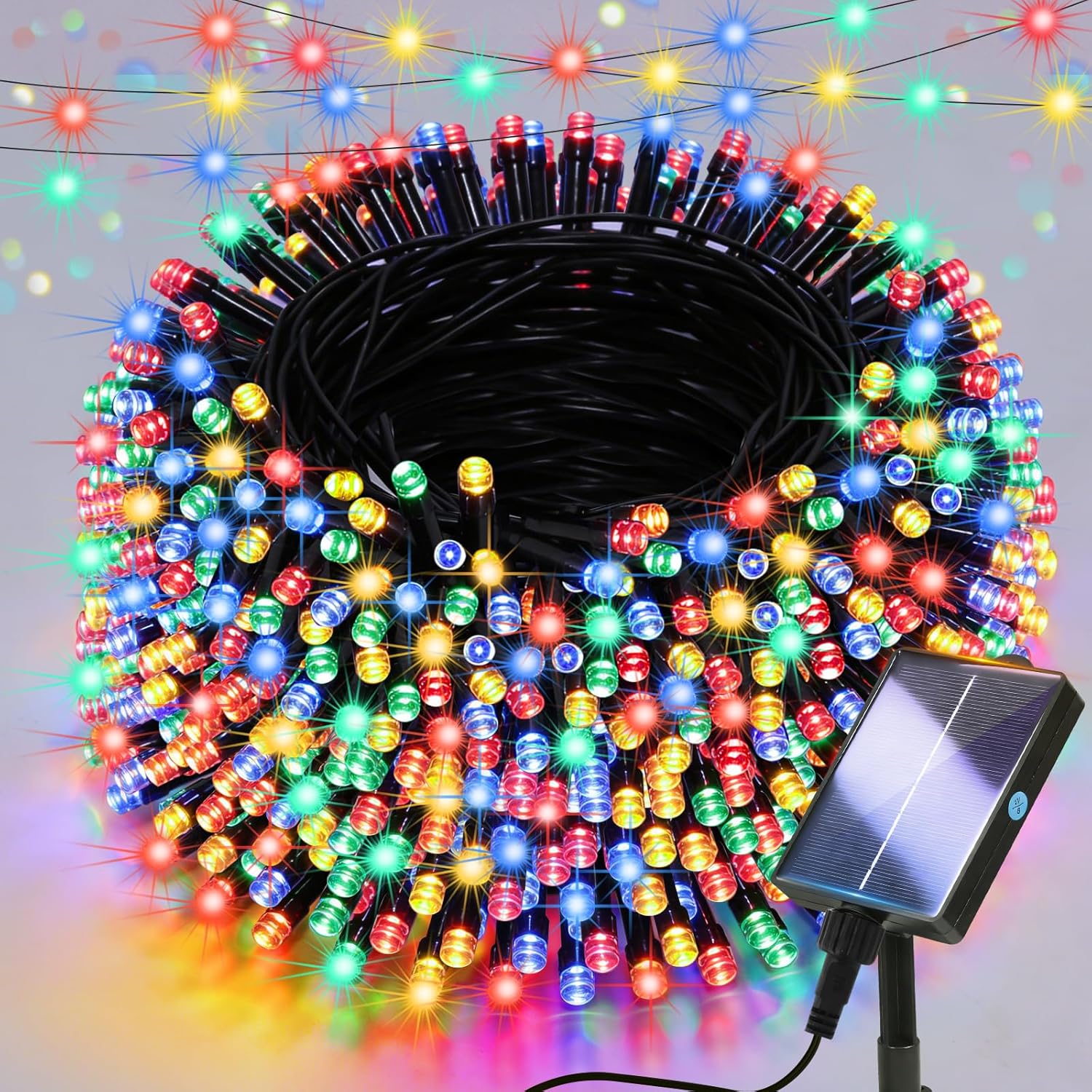 Solar Lights Outdoor Garden - 20m 200LEDs Solar Powered Waterproof Multicolor Fairy Lights with 8 Modes, Upgrated Large-Capacity Outside Decorative String Light