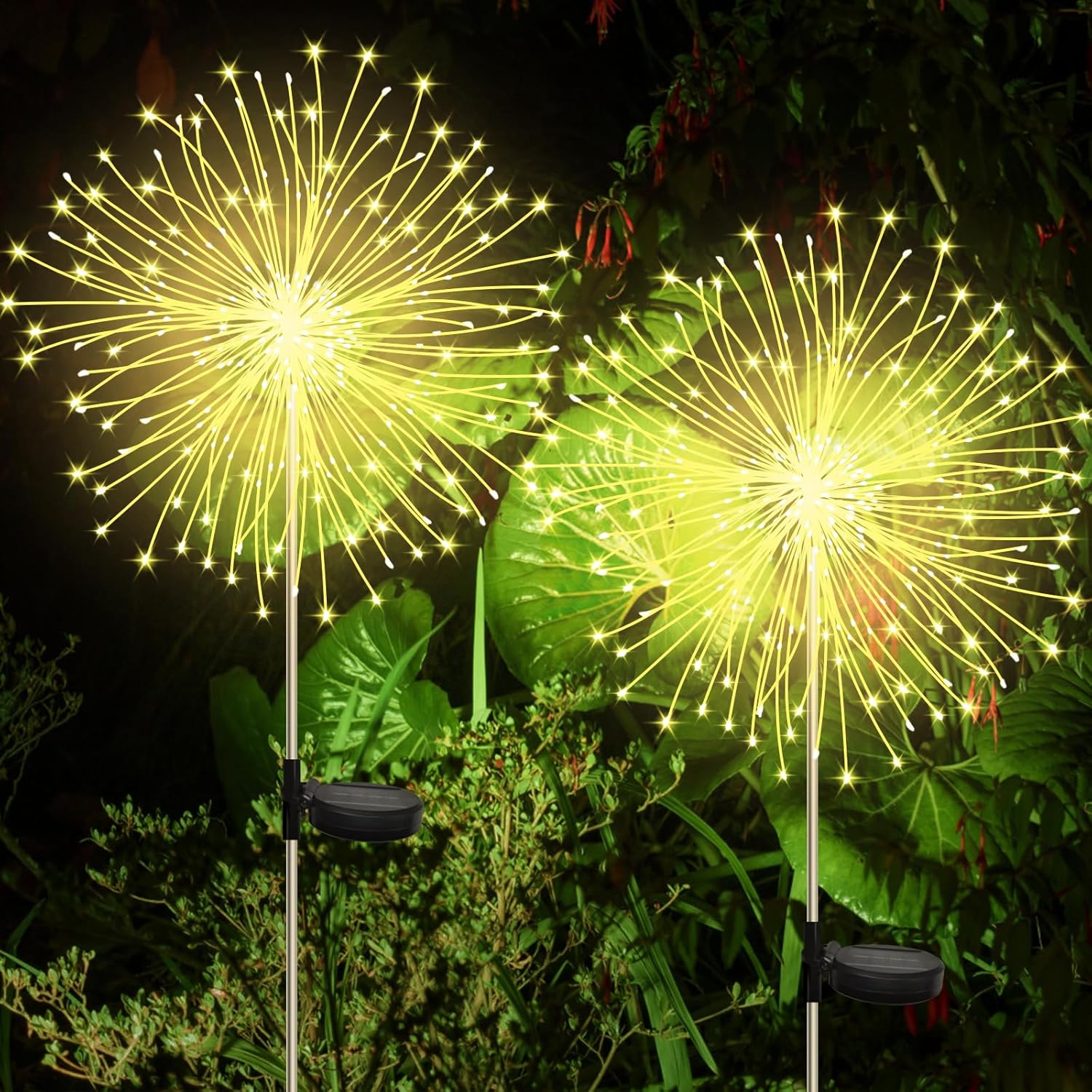 (Multicolor) Solar Lights Outdoor Garden 2 Pack 120 LED Firework Starburst Stake Lights Upgraded Waterproof Solar Garden Lights with 8 Modes Decorative Pathway Lighting