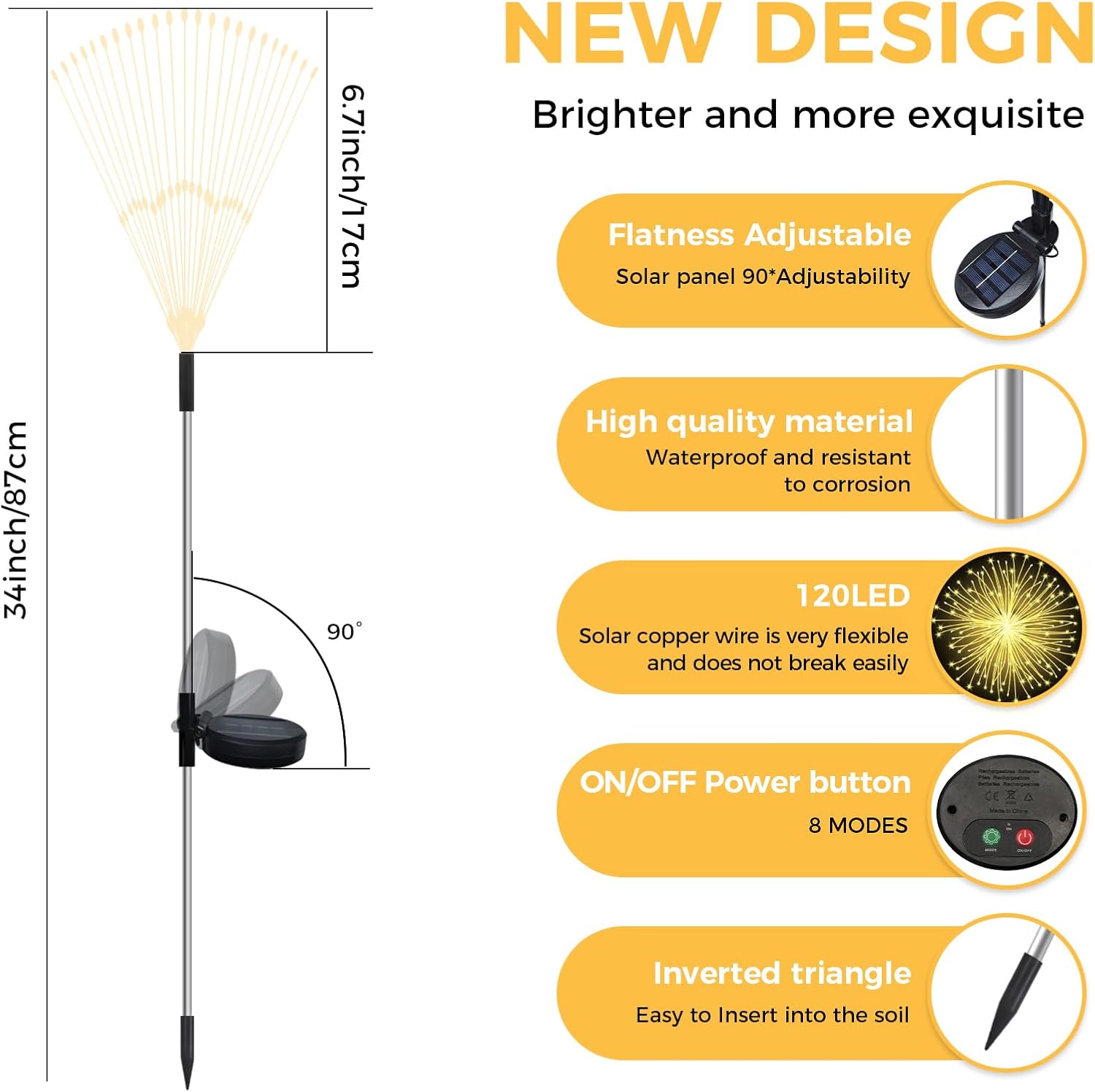 (Multicolor) Solar Lights Outdoor Garden 2 Pack 120 LED Firework Starburst Stake Lights Upgraded Waterproof Solar Garden Lights with 8 Modes Decorative Pathway Lighting