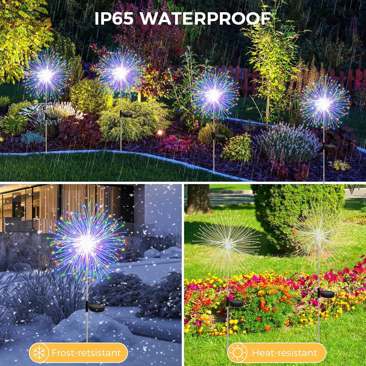 (Multicolor) Solar Lights Outdoor Garden 2 Pack 120 LED Firework Starburst Stake Lights Upgraded Waterproof Solar Garden Lights with 8 Modes Decorative Pathway Lighting