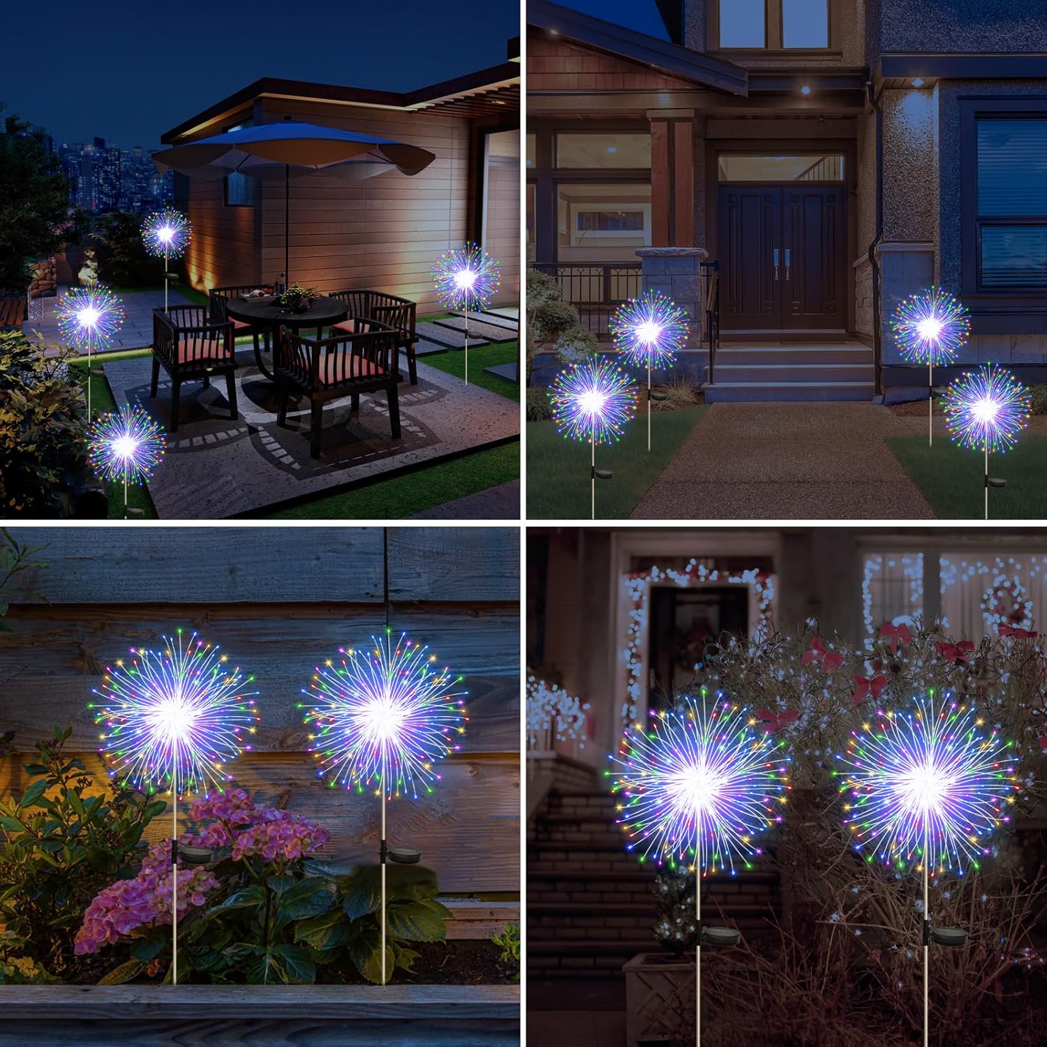 (Multicolor) Solar Lights Outdoor Garden 2 Pack 120 LED Firework Starburst Stake Lights Upgraded Waterproof Solar Garden Lights with 8 Modes Decorative Pathway Lighting