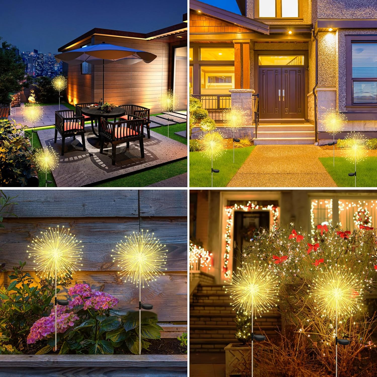 (Multicolor) Solar Lights Outdoor Garden 2 Pack 120 LED Firework Starburst Stake Lights Upgraded Waterproof Solar Garden Lights with 8 Modes Decorative Pathway Lighting