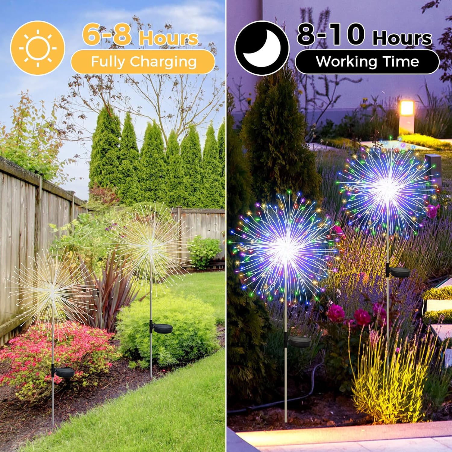 (Multicolor) Solar Lights Outdoor Garden 2 Pack 120 LED Firework Starburst Stake Lights Upgraded Waterproof Solar Garden Lights with 8 Modes Decorative Pathway Lighting
