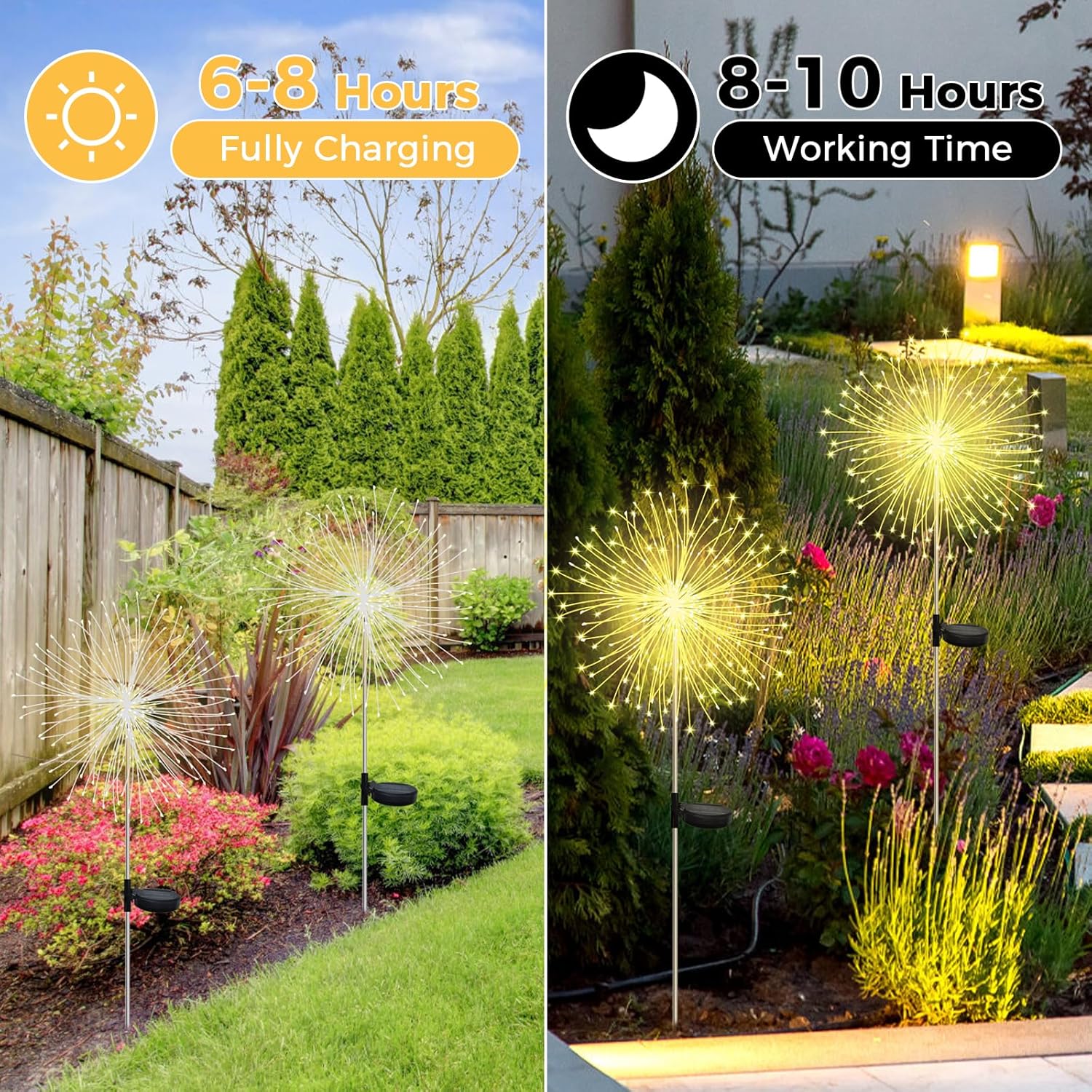 (Multicolor) Solar Lights Outdoor Garden 2 Pack 120 LED Firework Starburst Stake Lights Upgraded Waterproof Solar Garden Lights with 8 Modes Decorative Pathway Lighting