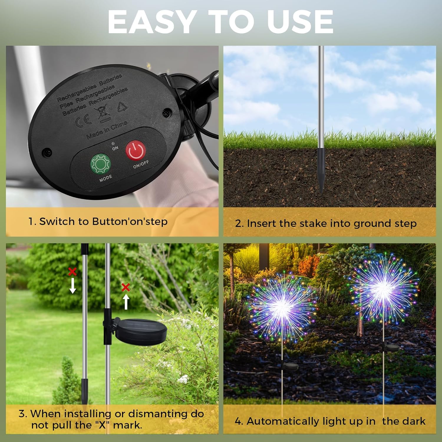 (Multicolor) Solar Lights Outdoor Garden 2 Pack 120 LED Firework Starburst Stake Lights Upgraded Waterproof Solar Garden Lights with 8 Modes Decorative Pathway Lighting
