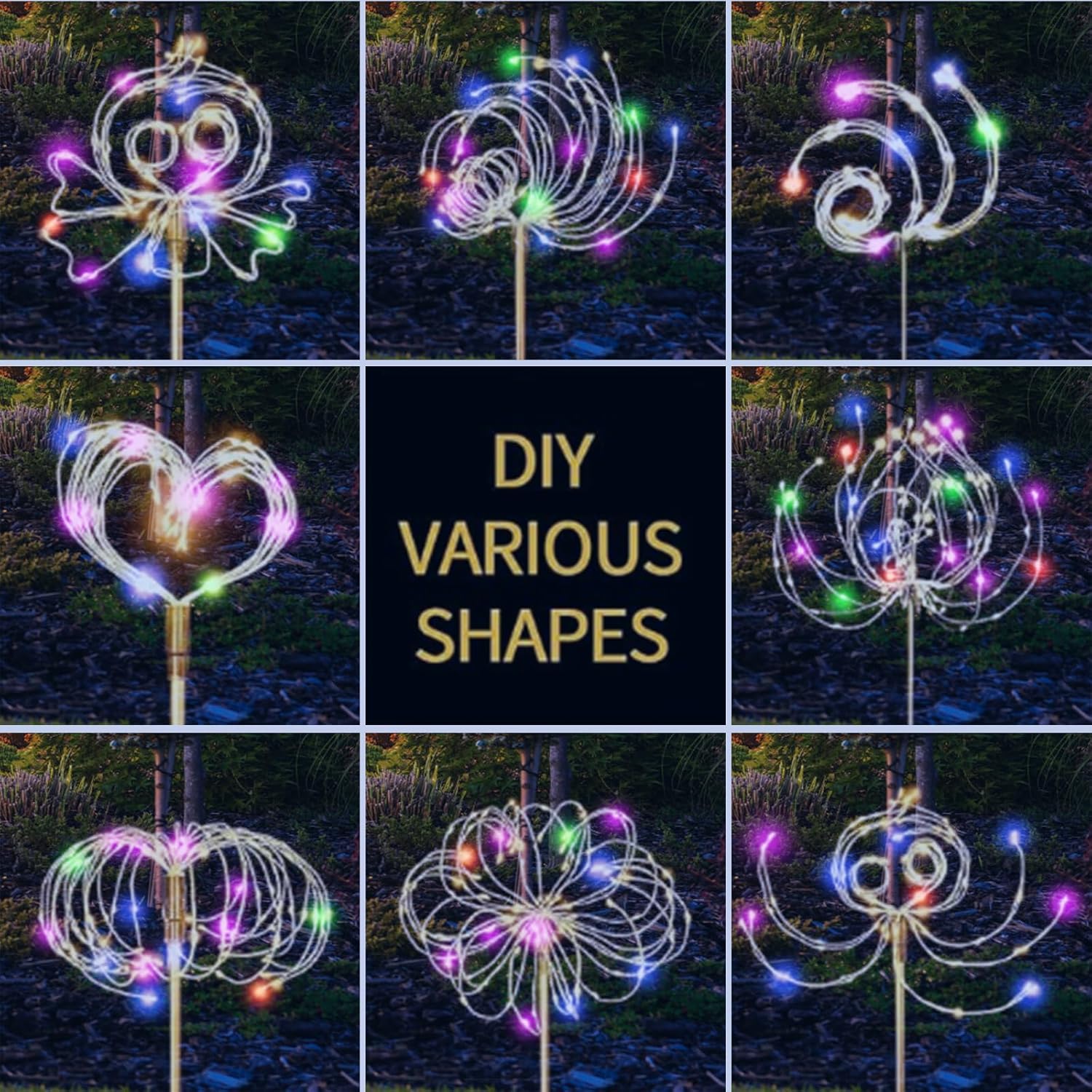 (Multicolor) Solar Lights Outdoor Garden 2 Pack 120 LED Firework Starburst Stake Lights Upgraded Waterproof Solar Garden Lights with 8 Modes Decorative Pathway Lighting