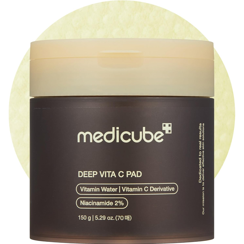 Medicube Deep Vita C Facial Pads Vitamin C Toner Pads for Uneven Skin Tone 500000PPM of vitamin water 3 types of vitamin Hydrating Resurfacing 70 sheets