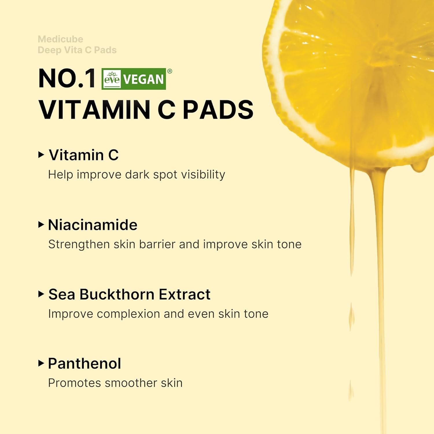 Medicube Deep Vita C Facial Pads Vitamin C Toner Pads for Uneven Skin Tone 500000PPM of vitamin water 3 types of vitamin Hydrating Resurfacing 70 sheets