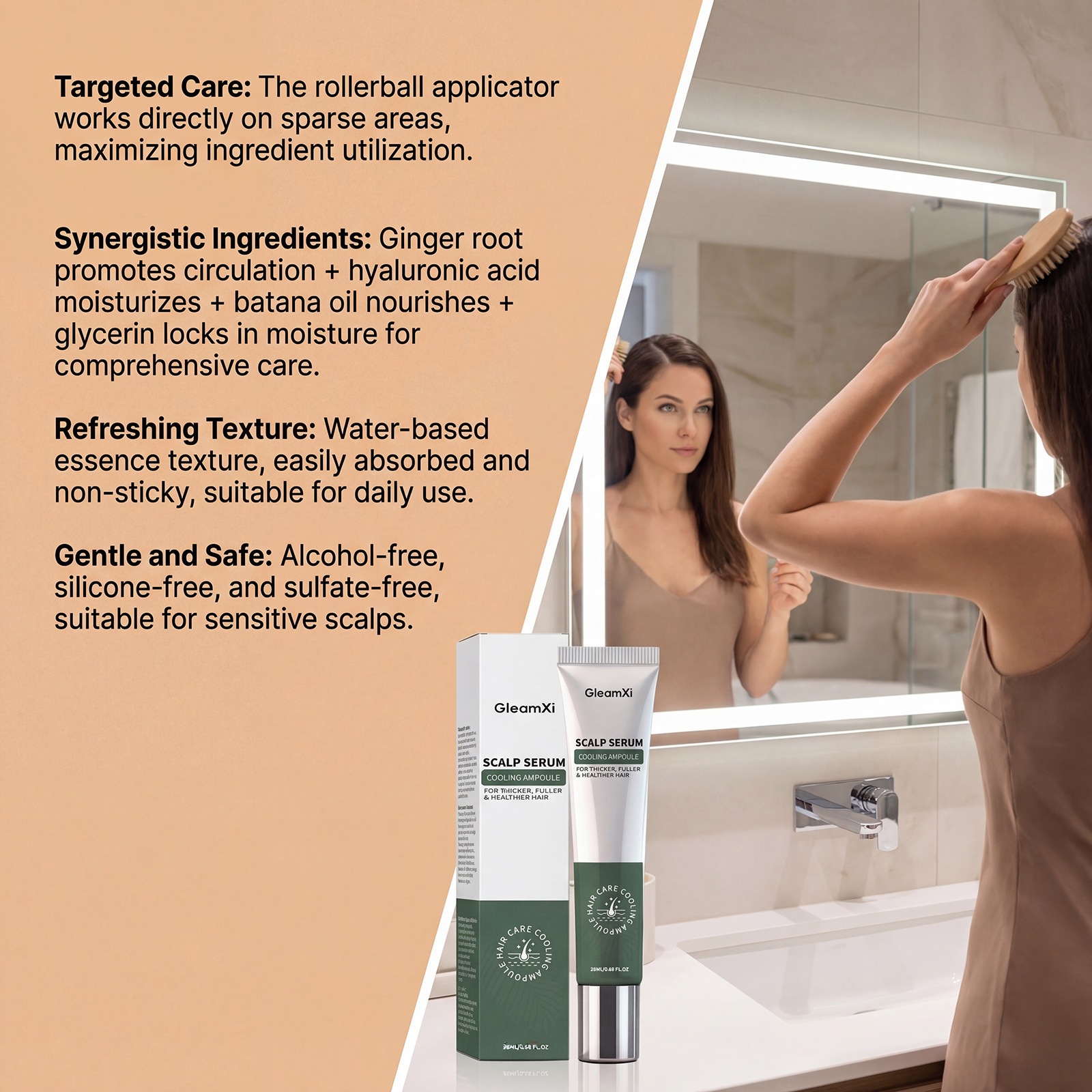 Hair Care Roll On Serum Scalp Massage Nourishing Smoothing Treatment for Daily Use Clear