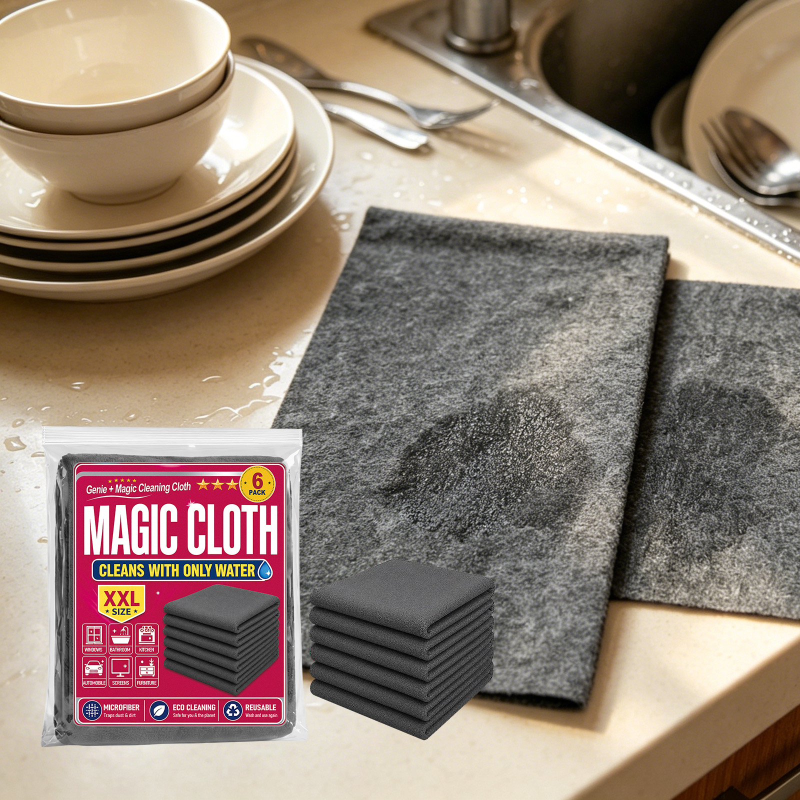 Microfiber Cleaning Cloth Water Absorbent Lint Free Kitchen Household Glass Car Multi Purpose Wiping Rag