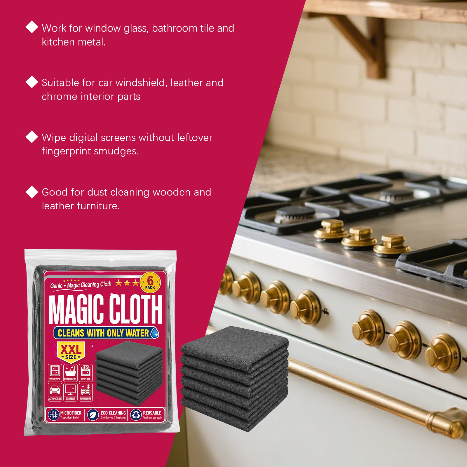 Microfiber Cleaning Cloth Water Absorbent Lint Free Kitchen Household Glass Car Multi Purpose Wiping Rag