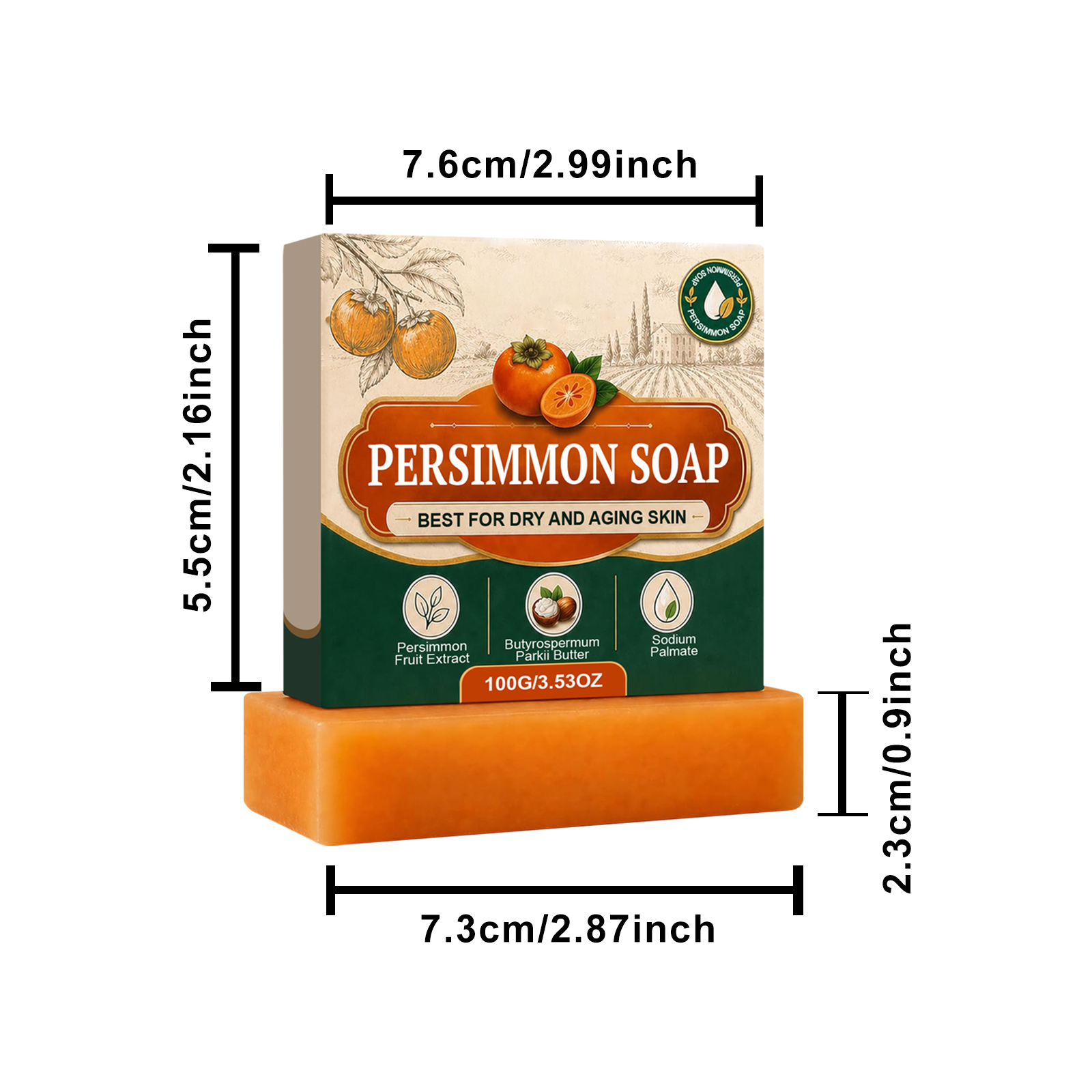 Persimmon Soap Handmade Mild Dense Foam Cleansing Long Lasting Fragrance Remove Odd Odor Full Body Bath Washing Skin Care Gentle Purify Complexion