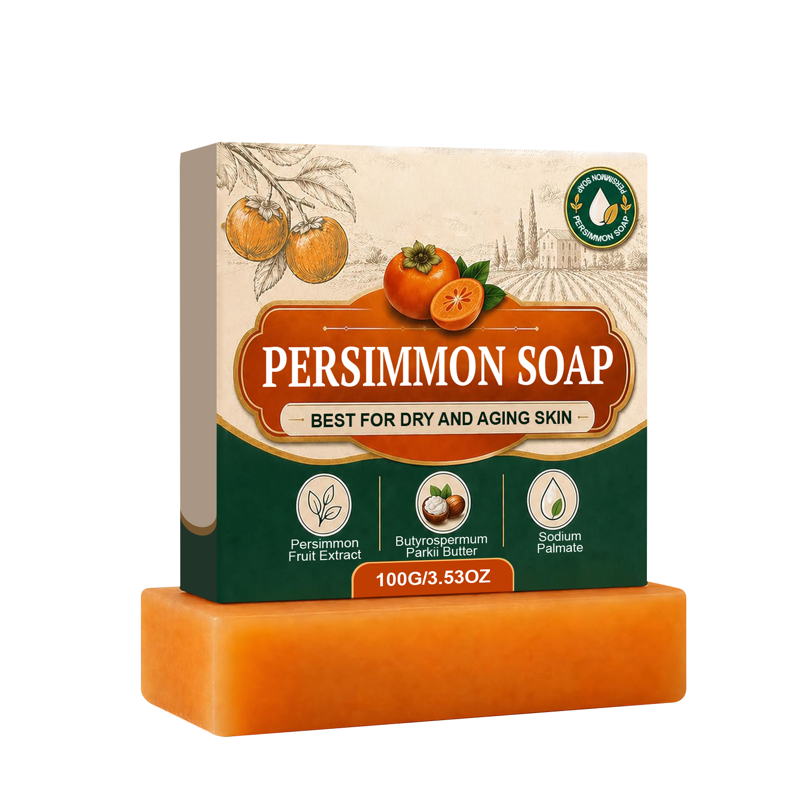Persimmon Soap Handmade Mild Dense Foam Cleansing Long Lasting Fragrance Remove Odd Odor Full Body Bath Washing Skin Care Gentle Purify Complexion