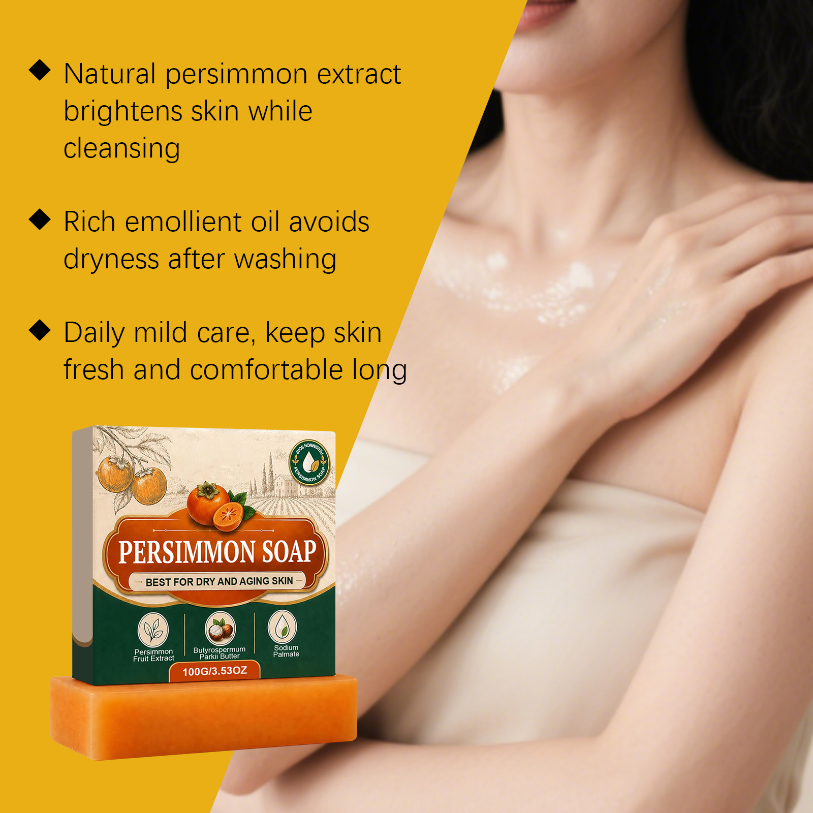 Persimmon Soap Handmade Mild Dense Foam Cleansing Long Lasting Fragrance Remove Odd Odor Full Body Bath Washing Skin Care Gentle Purify Complexion