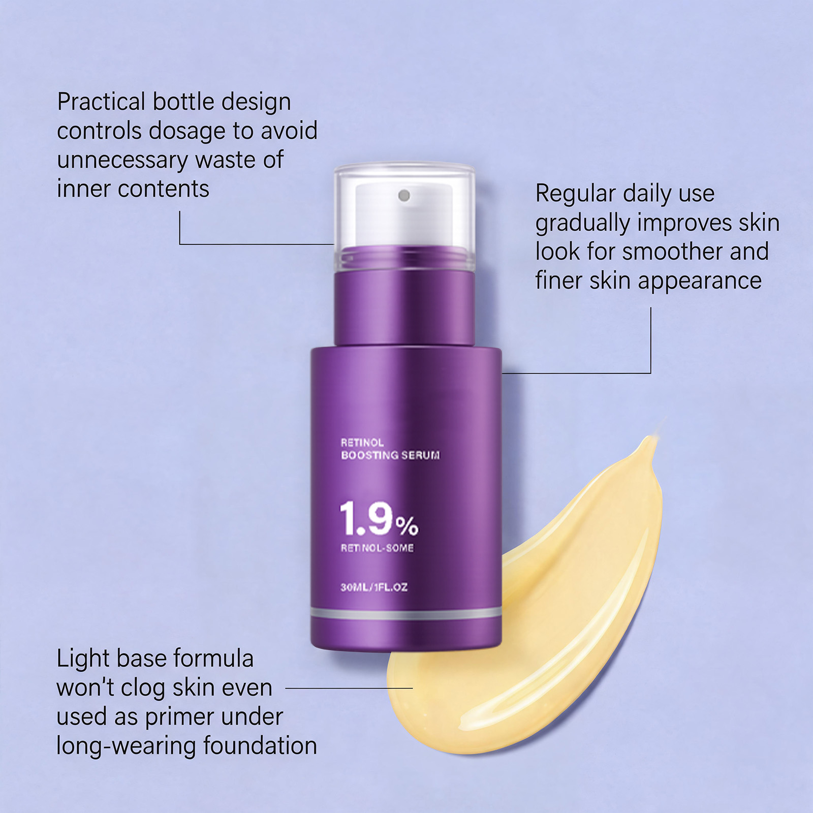 Retinol Revitalizing Serum Mild Hydrating Moisturizing Delicate Nourishing Light Non Greasy Daily Compact Skin Care Essence