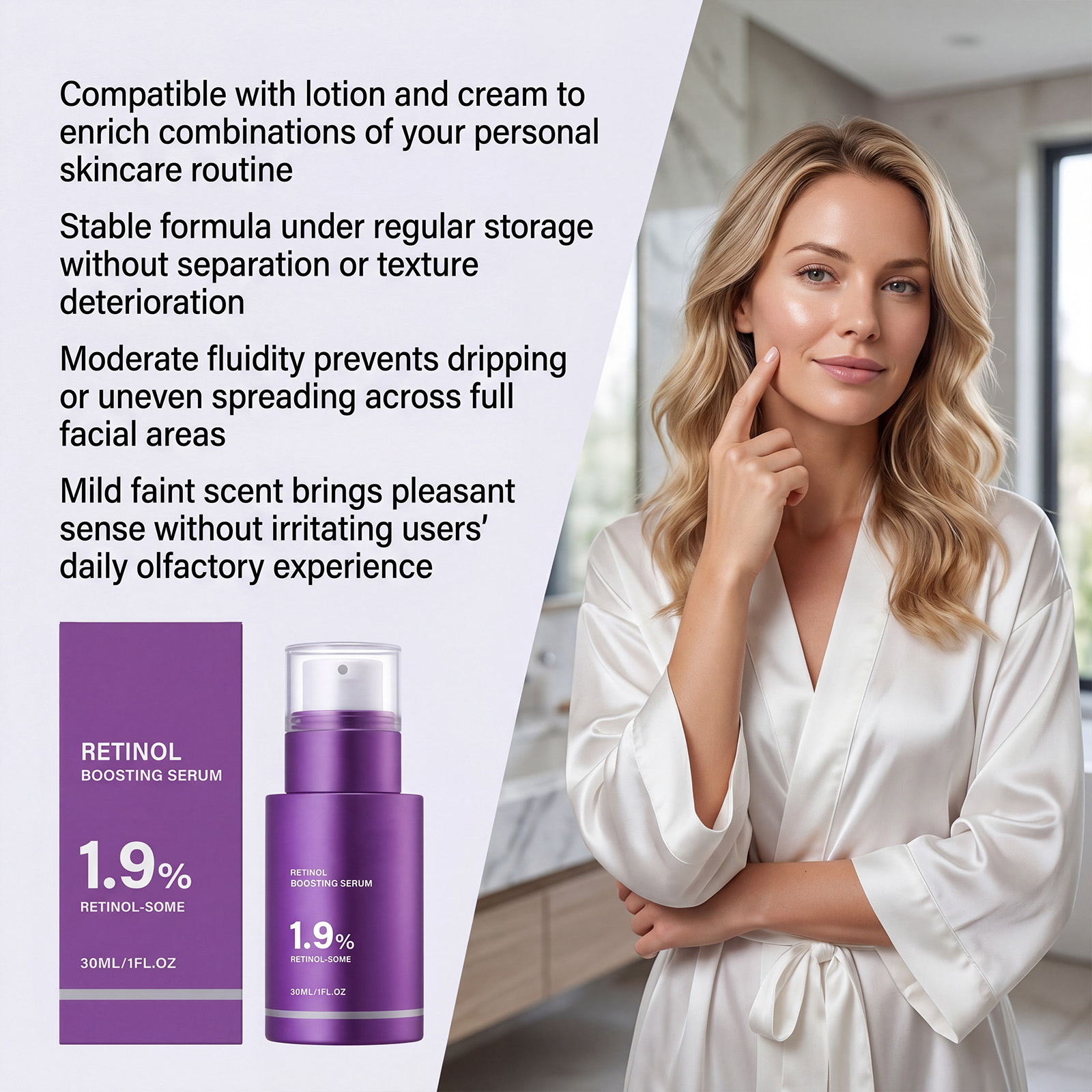 Retinol Revitalizing Serum Mild Hydrating Moisturizing Delicate Nourishing Light Non Greasy Daily Compact Skin Care Essence