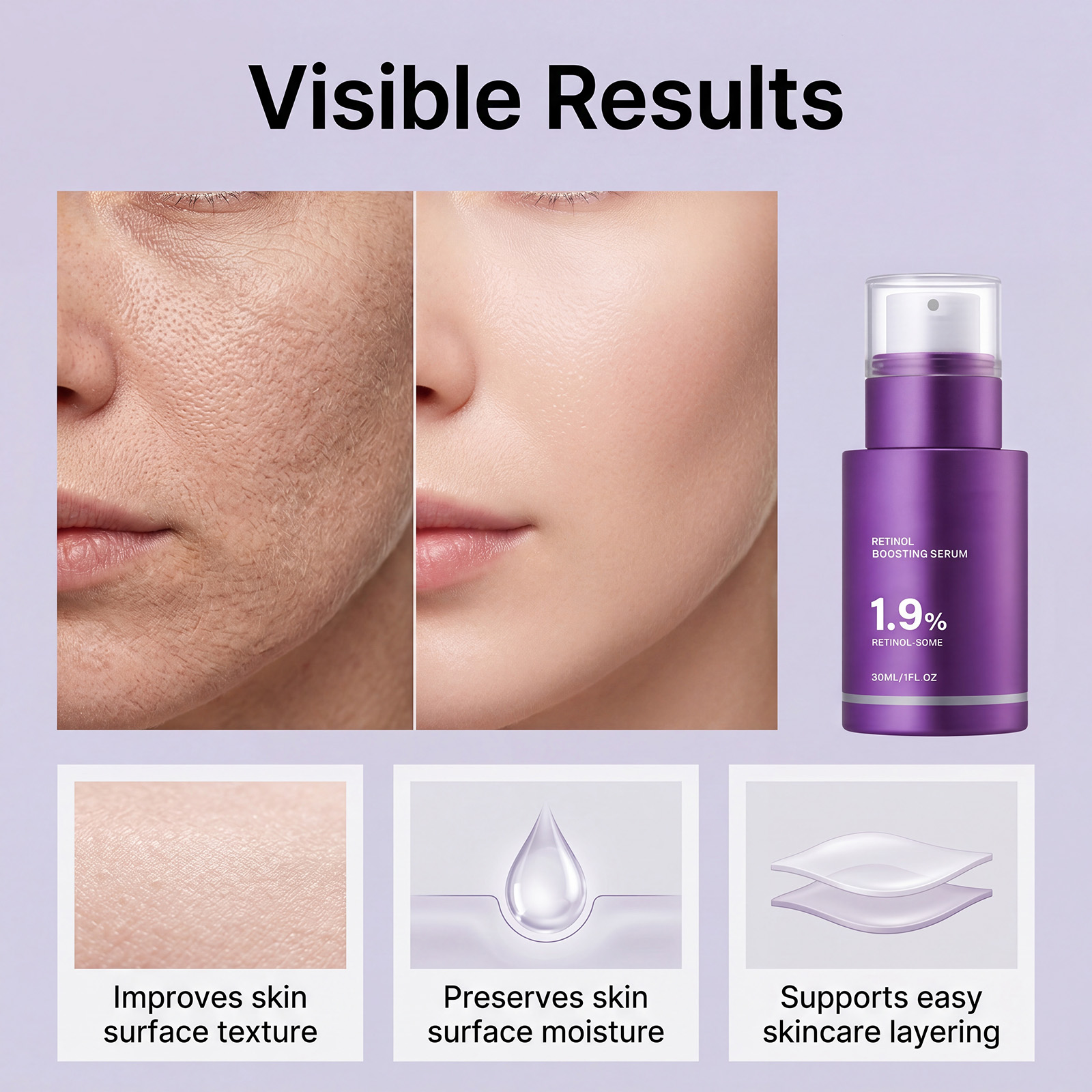 Retinol Revitalizing Serum Mild Hydrating Moisturizing Delicate Nourishing Light Non Greasy Daily Compact Skin Care Essence