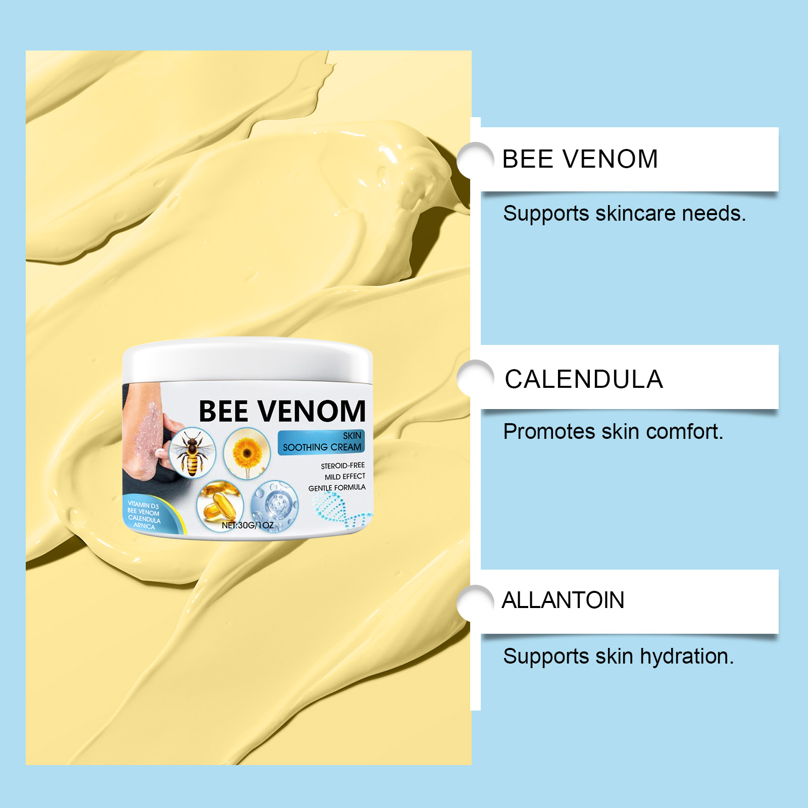 Bee Venum Skin Care Cream Mild Ingredients Moisturize Body Skin Hydrate Daily External Massage Care