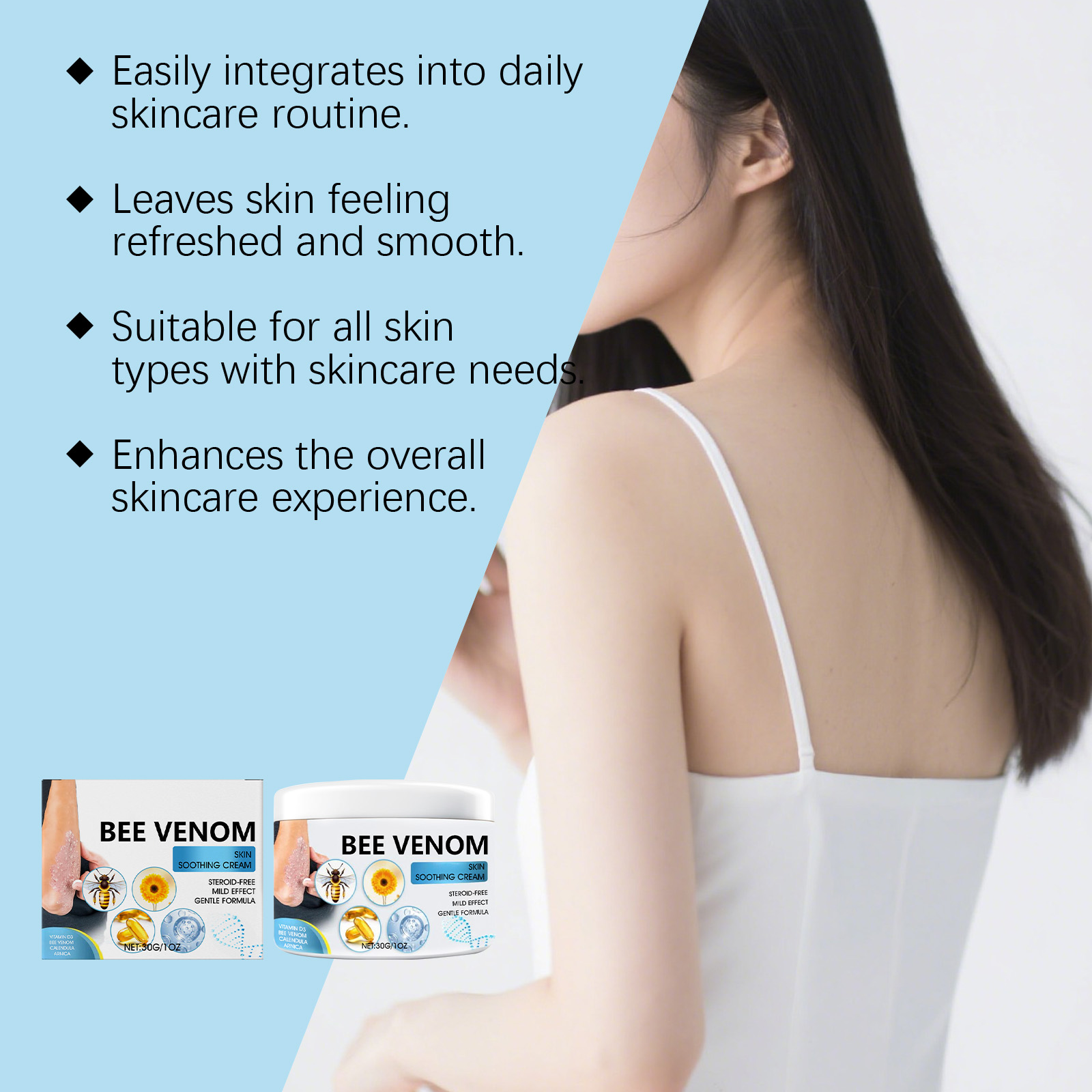 Bee Venum Skin Care Cream Mild Ingredients Moisturize Body Skin Hydrate Daily External Massage Care