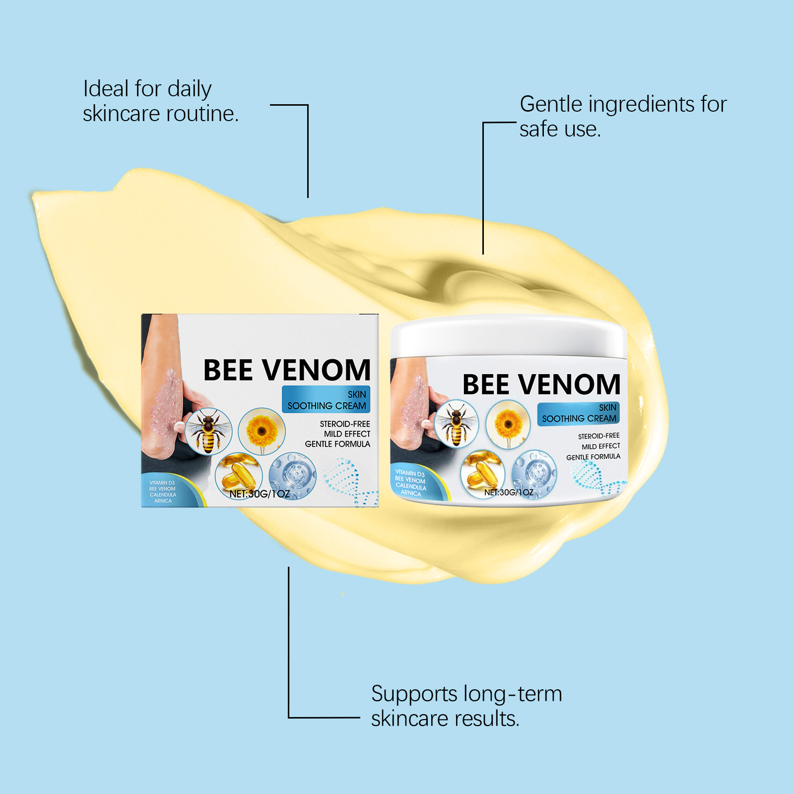 Bee Venum Skin Care Cream Mild Ingredients Moisturize Body Skin Hydrate Daily External Massage Care