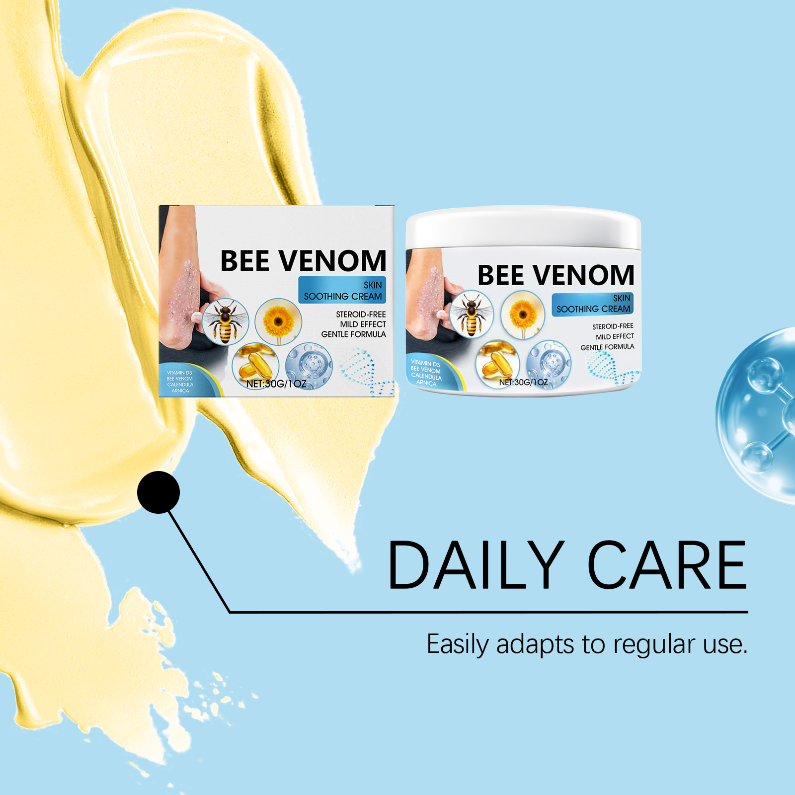 Bee Venum Skin Care Cream Mild Ingredients Moisturize Body Skin Hydrate Daily External Massage Care