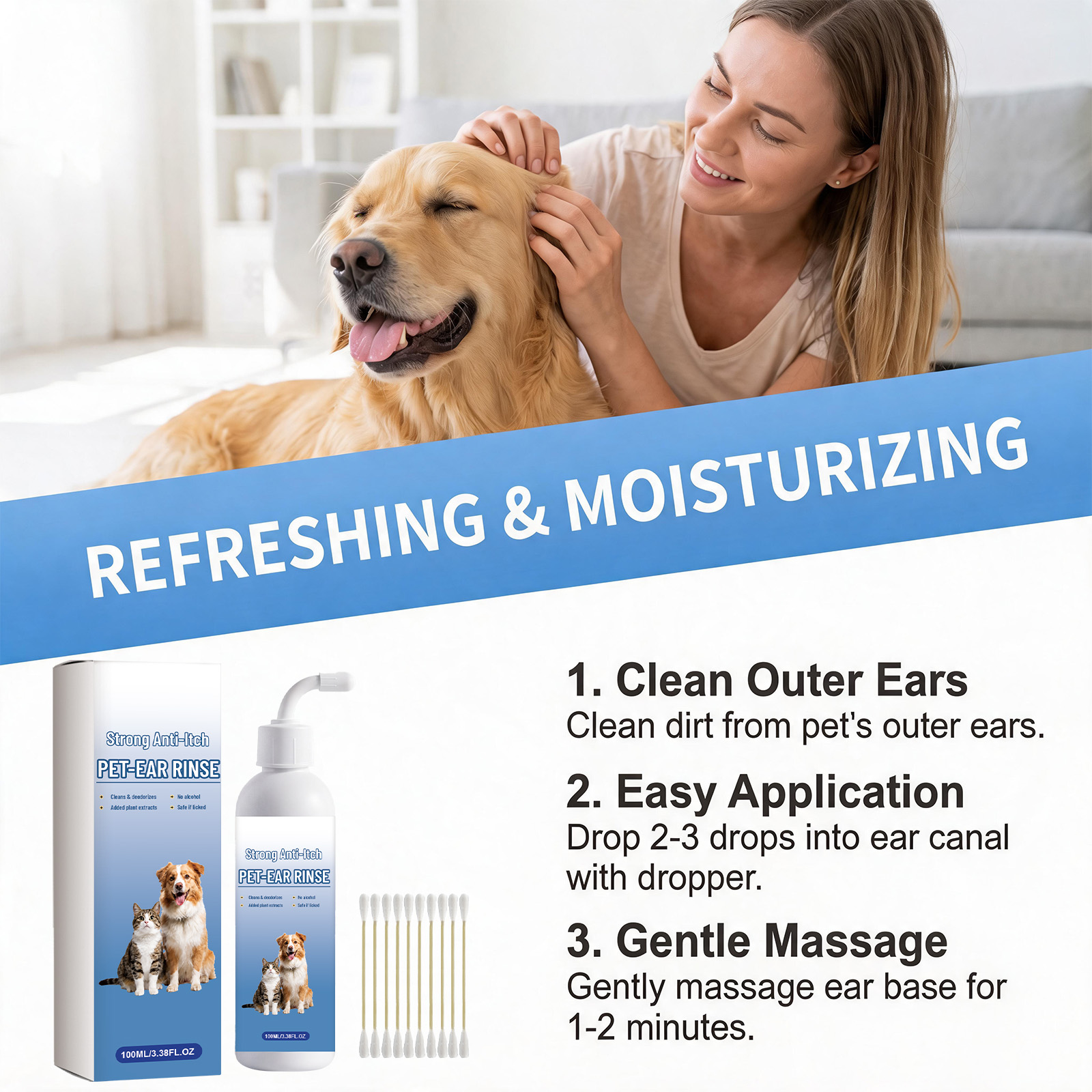 Pet Ear Cleansing Liquid Gentle Cleans Ear Canal Refreshing Comfort Daily Care For Cats And Dogs