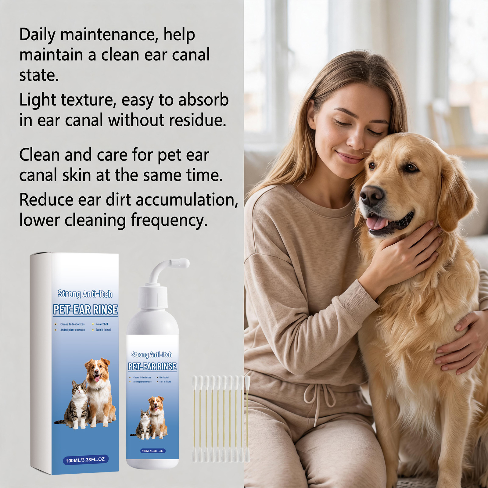 Pet Ear Cleansing Liquid Gentle Cleans Ear Canal Refreshing Comfort Daily Care For Cats And Dogs