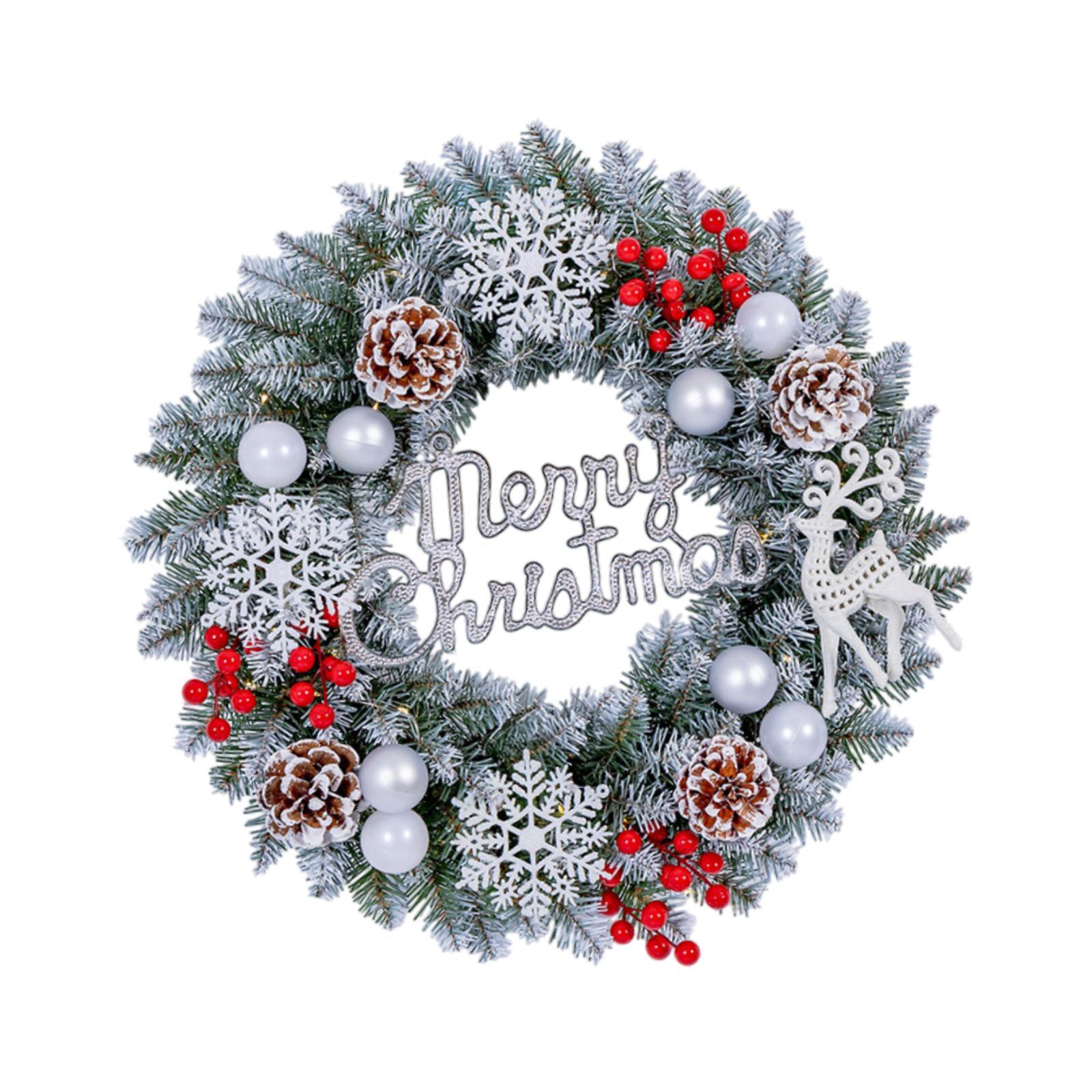 35cm Christmas Wreath Winter Door Decoration Classic Holiday Garland for Front Door Indoor Outdoor Festive Home Decor White 