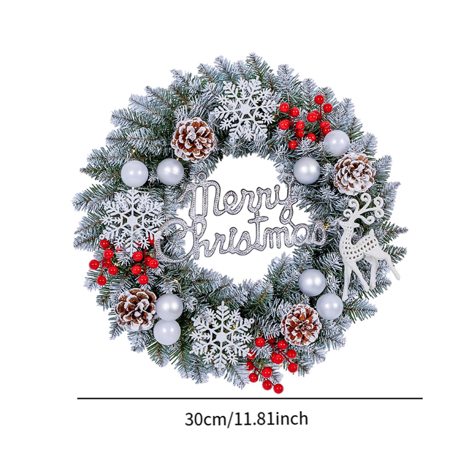 35cm Christmas Wreath Winter Door Decoration Classic Holiday Garland for Front Door Indoor Outdoor Festive Home Decor White 