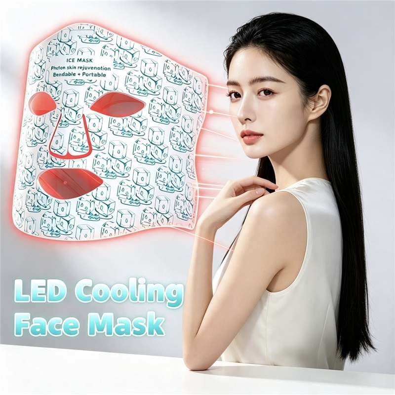 2 in 1 LED Face Mask 850nm Near-Infrared Red Light Facial Mask with Cooling Gel Pack for Skin Rejuvenation and Reduce Puffiness Womens Gifts