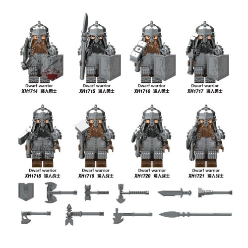 8PCS Lord Rings Dwarven Warrior Minifigures Toys Fit Lego