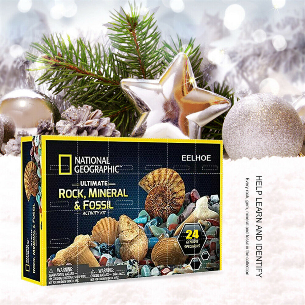 Advent Calendar Stone Rocks Mineral Fossil Kit 2022 Christmas 24 Days Countdown Calendar Geology Enthusiasts Collection Xmas Suprise Gift Box Treasure Ore Guessing Fun Toy Early Childhood Education Toys