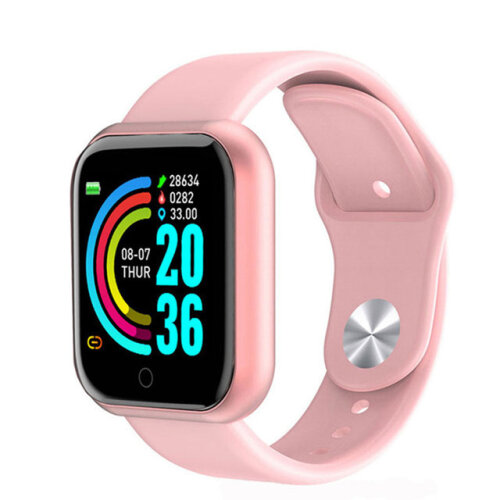 (Pink) Pro Bluetooth Smart Watch Men Women Y68 Blood Pressure Heart Rate Monitor Sport S