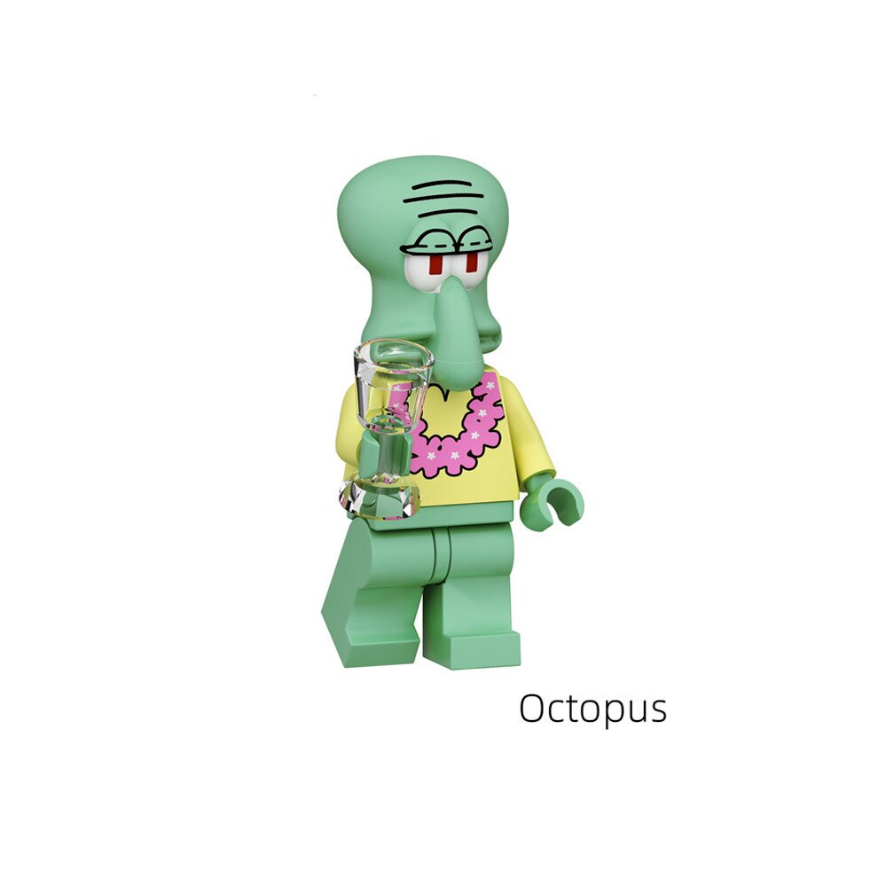 Spongebob Minifigure Stitching Set Building Blocks Kit Mini Cartoon Action Figures Collectible Figures Cartoon Character Doll Toy Fit Lego 8Pcs